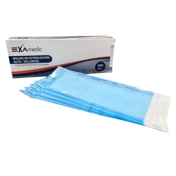Bolsas de esterilización autoclave de alta calidad, 200 unidades, ideales para uso odontológico y profesional, con sellado automático para mayor seguridad.