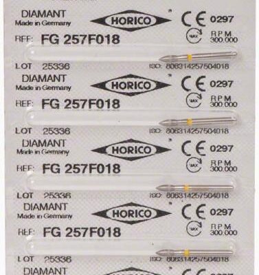 Etiqueta de productos odontológicos personalizados de Horico con código QR y detalles técnicos para uso profesional.