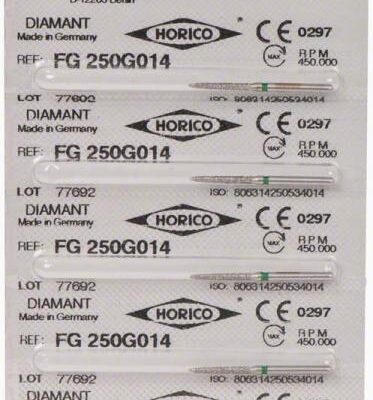 Rótulo de productos odontológicos personalizados de HORICO con código de barras y detalles técnicos.