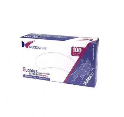 Guantes de Nitrilo Sin Polvo, Violeta, Ambidiestros, Caja 100 unidades Medicaline