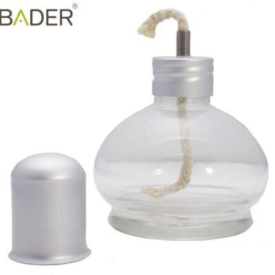 Vajilla de vidrio para enjuague bucal odontológico con tapón de goma y cordón de algodón, personalizada para productos odontológicos en clínica dental.