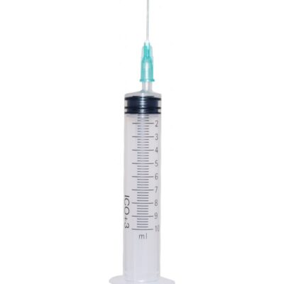 Equipo odontológico con aguja y jeringuilla para inyección personalizada en odontología.