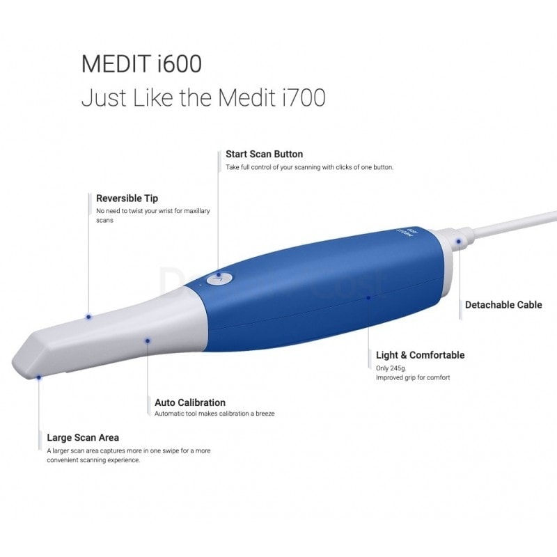 MEDIT i600 escáner odontológico portátil para impresiones digitales en odontología, fácil de usar y con escaneo rápido y preciso, ideal para clínicas dentales modernas.