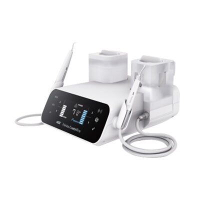 Sistema de higiene bucal con tecnología avanzada para odontología moderna, incluyendo osciladores y boquillas personalizables para tratamientos dentales.