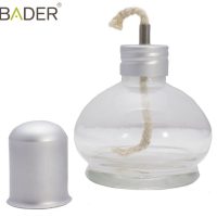 Vajilla de vidrio para enjuague bucal odontológico con tapón de goma y cordón de algodón, personalizada para productos odontológicos en clínica dental.