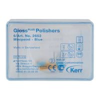 HN28702 Gafas de pulido dentales Gloss Plus en estuche con instrucciones y advertencias en envase transparente.