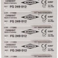 Etiquetas de productos odontológicos personalizados de Horico con código QR y detalles técnicos para uso en clínicas dentales.