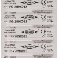 Tiras de productos odontológicos personalizados Horico con código QR y detalles de fabricación.