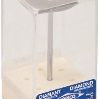 HO25417 Tarjeta de almacenamiento para instrumentos odontológicos en caja de plástico transparente, con etiqueta de diamant y horico para uso dental.
