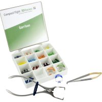 MB38228-A Herramientas odontológicas personalizadas para restauraciones y ortodoncia, con diferentes colores y tamaños, en caja organizadora con accesorios especializados.