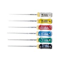 ensanchador-k-reamers-vdw-esteriles-25mm-blister-6-uds 25G mediciones para preparación y limpieza dental, con diferentes colores para indicar variaciones en las funciones odontológicas.
